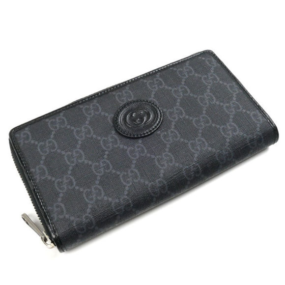 GUCCI Gucci Interlocking G Zip Around Long Wallet Round Black 673003 Men's - Picture 1 of 7